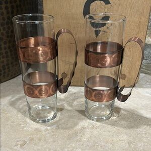 Vintage FANTASY Copper Sleeve Handle Cocktail Cordial Glasses Set/2 Canada